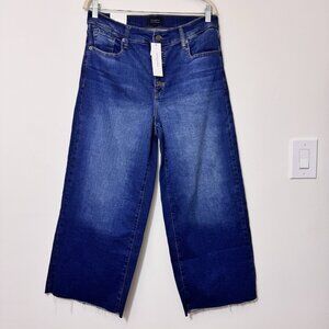 Banana Republic Wide Leg Crop Jeans Size 31/12 High Rise Stretch Raw Hem New
